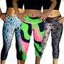 Imagem de Kit 3 Calças Femininas Corsário Cós Estampas Sortidas Suplex PP ao Plus Size
