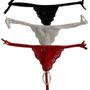 Imagem de Kit 3 Calcinha Tailandesa Pérola Massageadora Tanga De Renda Luxo Feminino Lingerie Sexy Sensual