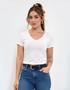 Imagem de Kit 3 Camiseta Feminina Blusas Elegantes Algodão Gola V Manga Curta