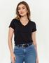Imagem de Kit 3 Camiseta Feminina Blusas Elegantes Algodão Gola V Manga Curta