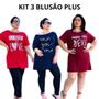 Imagem de KiT 3 Camiseta T-Shirt Feminina Plus Size Moda Mulher Cristã Gospel Reis dos Reis Leão Fé Jesus Até G5