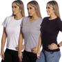 Imagem de Kit 3 Camisetas Baby Look 100% Algodão Lisa Feminina TM005-K3