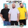 Imagem de Kit 3 Camisetas Basicas Gola Redonda 100% Algodão 30.1 Masculina ROBLES pluz size G1 G2 G3 Plus Size