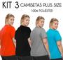 Imagem de Kit 3 Camisetas Feminina 100% Poliéster Plus Size