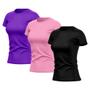 Imagem de Kit 3 Camisetas Feminina Dry Fit Básica Lisa Proteção Solar UV Térmica Blusa Academia Esporte Camisa