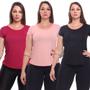 Imagem de Kit 3 Camisetas Feminina Dry Fit Manga Curta Baby Look Tshirt Básica Lisa Academia Treino Esporte