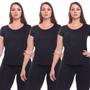 Imagem de Kit 3 Camisetas Feminina Dry Fit Manga Curta Baby Look Tshirt Básica Lisa Academia Treino Esporte