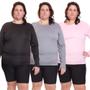 Imagem de Kit 3 Camisetas Feminina Plus Size Manga Longa Dry Fit Lisa Proteção Solar UV Térmica Camisa Treino Academia Praia