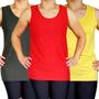 Imagem de Kit 3 Camisetas Femininas Regatas Básicas Lisas Viscolycra Pp ao Plus Size