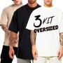 Imagem de Kit 3 Camisetas Oversized Streetwear 100% Algodão Moda Masculina Academia