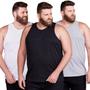 Imagem de Kit 3 Camisetas Regatas Lisa Masculina Plus Size Algodão