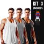 Imagem de Kit 3 Camisetas REGATAS Masculinas ALGODÃO Slim Fit Academia Fitness Corrida 668