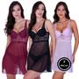 Imagem de Kit 3 Camisola com Bojo com Tanga Transparente Lingerie - KIT 3 ELISA  