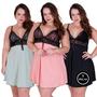 Imagem de Kit 3 Camisola Plus Size Detalhe Renda Bicolor Roupa de Dormir - KIT 3 CAMISOLA SHEYLA