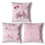 Imagem de Kit 3 Capas De Almofada 40 X 40 Estampadas Vintage Bike Rosa