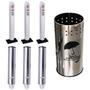 Imagem de Kit 3 Coletores Individuais Água PVC + 3 Dispensers Redondos 200ml Inox + 1 Porta Guarda Chuvas