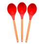 Imagem de Kit 3 Colher de Silicone Com Cabo de Madeira 32 cm Vermelha-