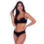 Imagem de Kit 3 Conjunto de Lingerie com Bojo Tecido Canelado Renda - KIT 3 NÁDIA PRETO VERMELHO MARINHO