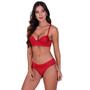 Imagem de Kit 3 Conjunto de Lingerie com Bojo Tecido Canelado Renda - KIT 3 NÁDIA PRETO VERMELHO MARINHO