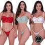 Imagem de Kit 3 Conjuntos Cropped Calcinha Regulagem - c5 KIT 3 CONJ. BIANCA VERDE VERMELHO BRANCO