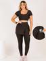 Imagem de Kit 3 Conjuntos Feminino Fitness Calça Legging Saia Abertura Fenda Lateral Com Bolso e Top Cropped  Academia The Start