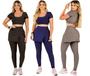 Imagem de Kit 3 Conjuntos Feminino Fitness Calça Legging Saia Abertura Fenda Lateral Com Bolso e Top Cropped  Academia The Start