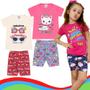 Imagem de Kit 3 Conjuntos Infantil Menina 6 Peças Camisetas e Shorts