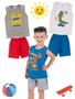 Imagem de Kit 3 Conjuntos Infantil Menino Verão Camiseta Regata em Meia Malha e Bermuda em Moletinho com Elástico