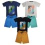 Imagem de Kit 3 Conjuntos Verão Infantil Juvenil Masculino Camiseta reforço na gola e Bermuda Moletinho cadarço Roupa Menino Tamanhos 10 12 14 16