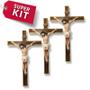 Imagem de Kit 3 Cruz Crucifixo De Parede Madeira 35cm Atacado Revenda