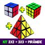 Imagem de Kit 3 Cubo Mágico 2x2x2+3x3x3+pirâmide Profissional Qiyi Moyu black