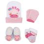Imagem de Kit 3 Enxoval Touca Luva Meia e Pantufa Bebê Recém Nascido Menina