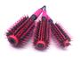Imagem de Kit 3 Escova Rosa Redonda Circular de Madeira 100% Cerdas Naturais de Javali Escova Pequeno, Médio e Grande Para Cabelo Penteado Escovação de Fios