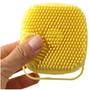 Imagem de kit 3 Esponja Silicone Para Banho Dispenser Shampoo amarela