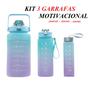 Imagem de Kit 3 Garrafas Galão De Água Squeze Motivacional Com Adesivos Grátis