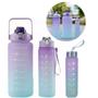 Imagem de Kit 3 Garrafas Motivacional Fitness Academia 2L 900ML Canudo