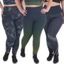 Imagem de Kit 3 Leggings Suplex Sublimadas Plus Size Cintura Alta