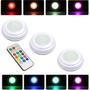 Imagem de Kit 3 Luminárias Lâmpadas RGB Coloridas Multicolor Led Spots Sem Fio Com Controle Remoto Com Adesivos Para Armários