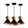 Imagem de Kit 3 Lustres Pendentes Luxo Rainha Preto Com Cobre Bicolor