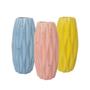 Imagem de Kit 3 Mini Vasos Decorativos Porcelana Color Relevo Rosa, Azul e Amarelo 12cm - Lívon