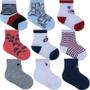 Imagem de Kit 3 Pares Meia Infantil Bebe Menino Tamanho 16 ao 20 1 Ano Estampas Sortidas Pimpolho