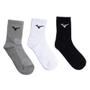 Imagem de Kit 3 Pares Meias Esportivas Mizuno Cano Médio Cinza/Branco/Preto