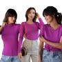 Imagem de KIT 3 Peças Blusa Femina Lisa Básica Camiseta Gola O Segunda Pele Malha Suplex