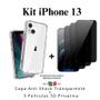 Imagem de Kit 3 Películas 3D Vidro Privacidade + Capa Capinha Transparente Compatível com Iphone 13