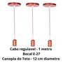 Imagem de Kit 3 Pendente Lustre Rose Gold Retrô Fio Simples Soquete Liso E-27