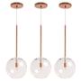 Imagem de Kit 3 Pendente Lux Cobre Rose Gold Globo Vidro 20Cm + Led