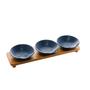 Imagem de Kit 3 Petisqueira Porcelana Bon Gourmet Base Bambu Azul Matt