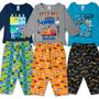 Imagem de Kit 3 Pijama Infantil Menino Conjunto Longo Comprido Masculino Pijamas Infantis Manga Longa Algodão Juvenil Fechado Kids