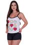 Imagem de Kit 3 Pijamas de Verão Short Curto Blusa de Alça de Calor Estampado -KIT 3 SUZI PRETO,CORAL,VERDE