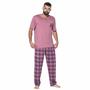 Imagem de Kit 3 Pijamas Masculino Vekyo Modas Adulto Blusa Manga Curta Lisa Calça Longa Comprida Estampada Roupa de Dormir